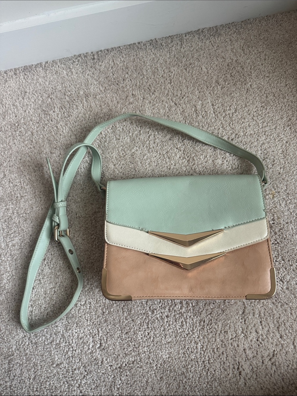 Aldo Mint, Cream & Tan Colorblock Crossbody